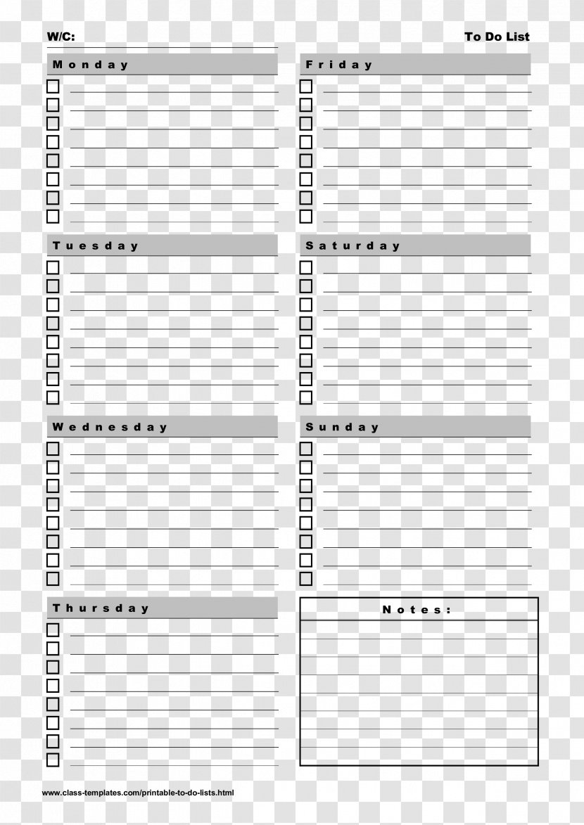 Action Item Planning Names Of The Days Week Template - Friday - Weekly Transparent PNG