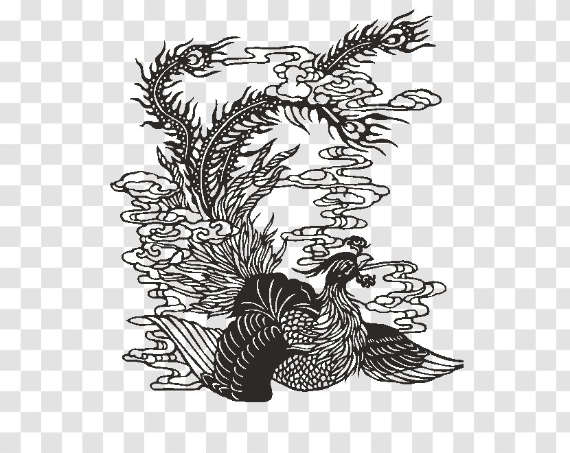 Drawing Motif Black And White Pattern - Rooster - Design Transparent PNG