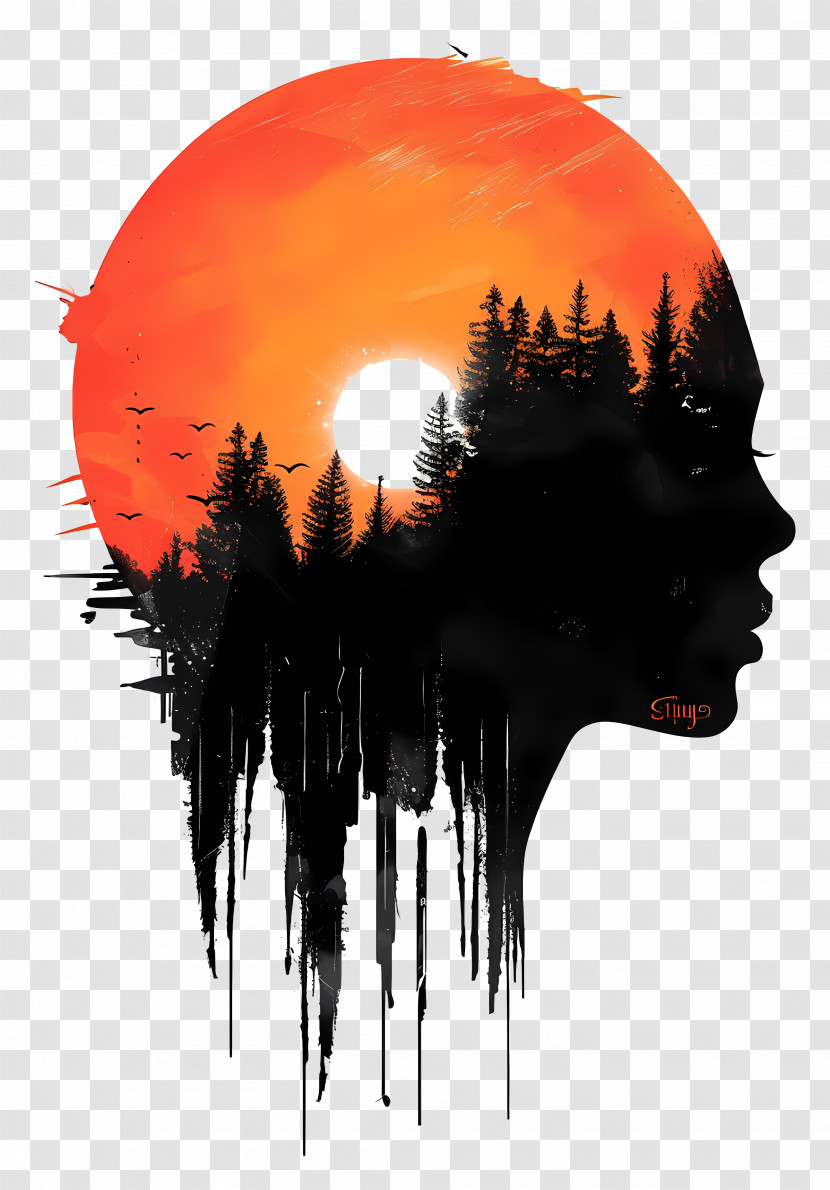 June Solstice - Sunset Silhouette With Forest And Birds Transparent PNG