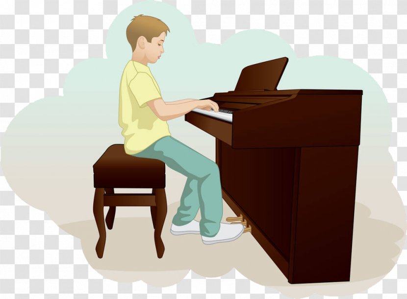 Piano Drawing Illustration - Cartoon - The Little Boy Playing Transparent PNG