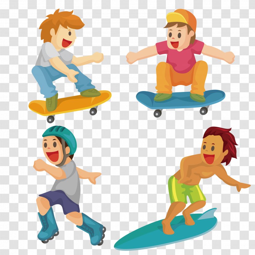 Stock Illustration Cartoon Surfing - Extreme Sport - Skate Boy Vector Transparent PNG