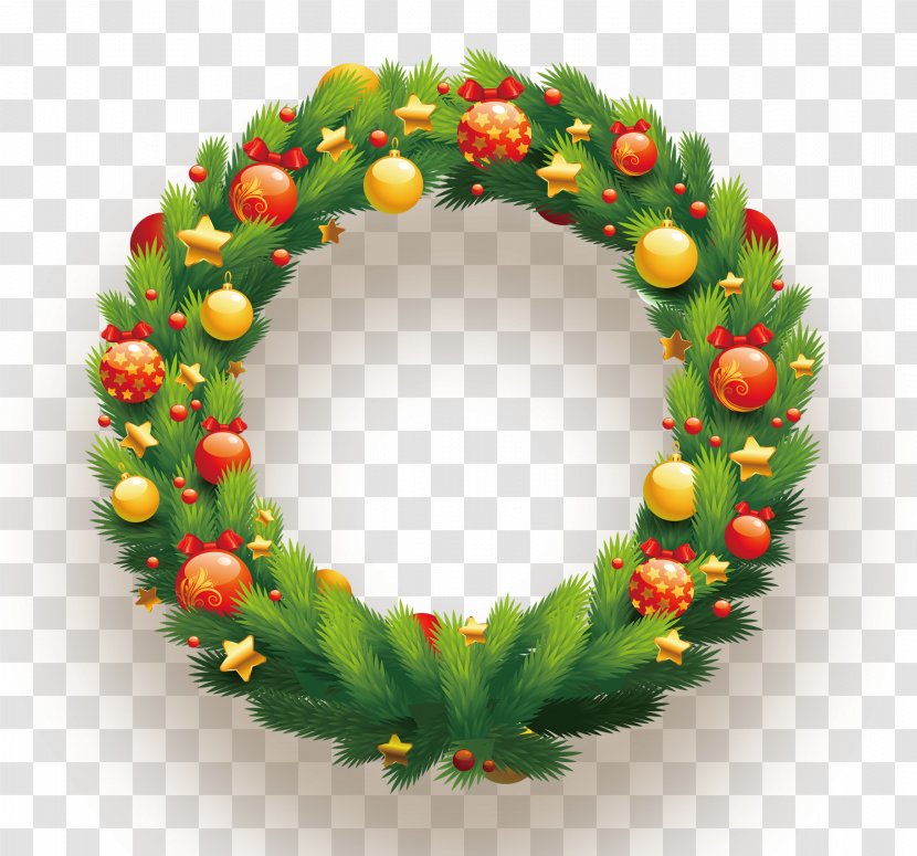 Candy Cane Christmas Wreath Clip Art - Card - Ball Decorated With Hanging Garlands Transparent PNG