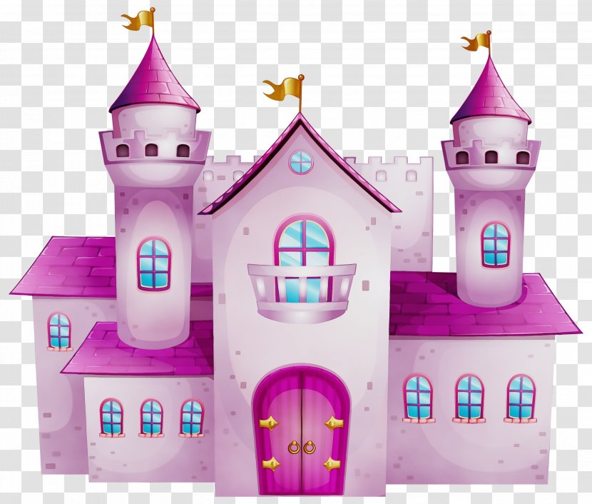 Cartoon Castle - Watercolor - Tower Building Transparent PNG