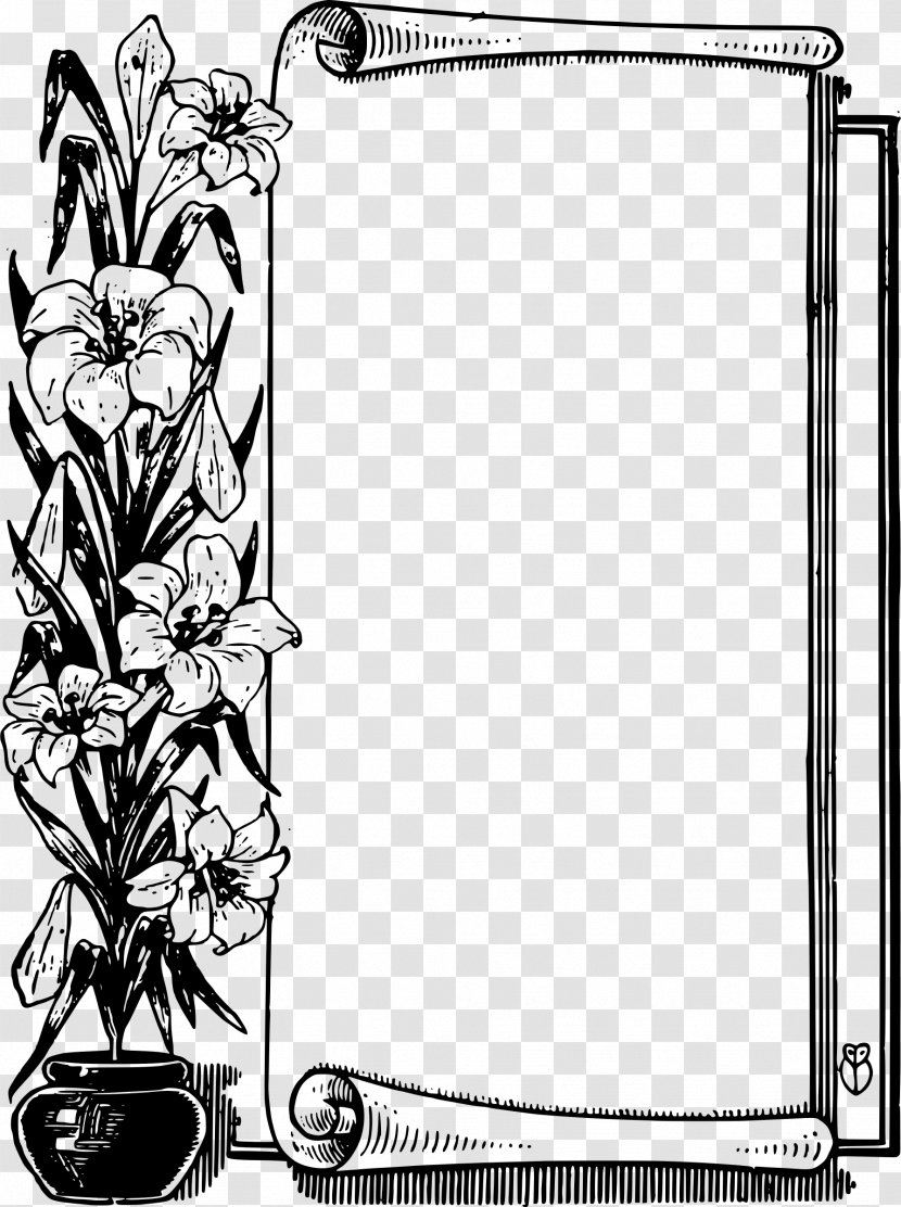 Flower Scroll Clip Art - Picture Frame - Black Border Transparent PNG
