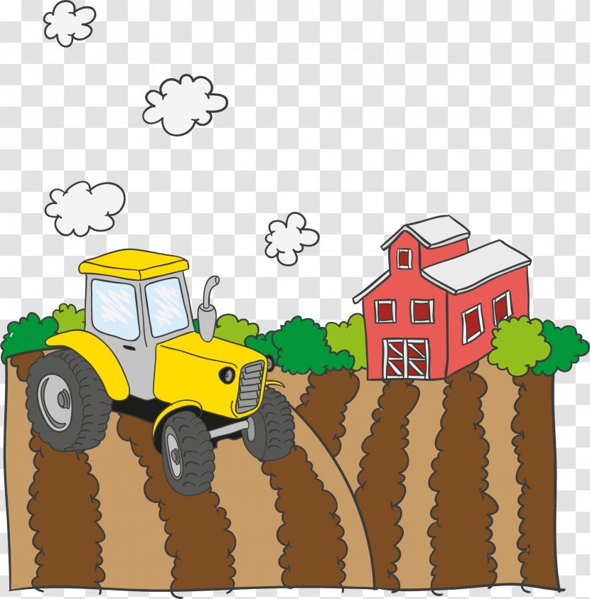 Farm Vector Field - Cartoon - Tractor On Transparent PNG