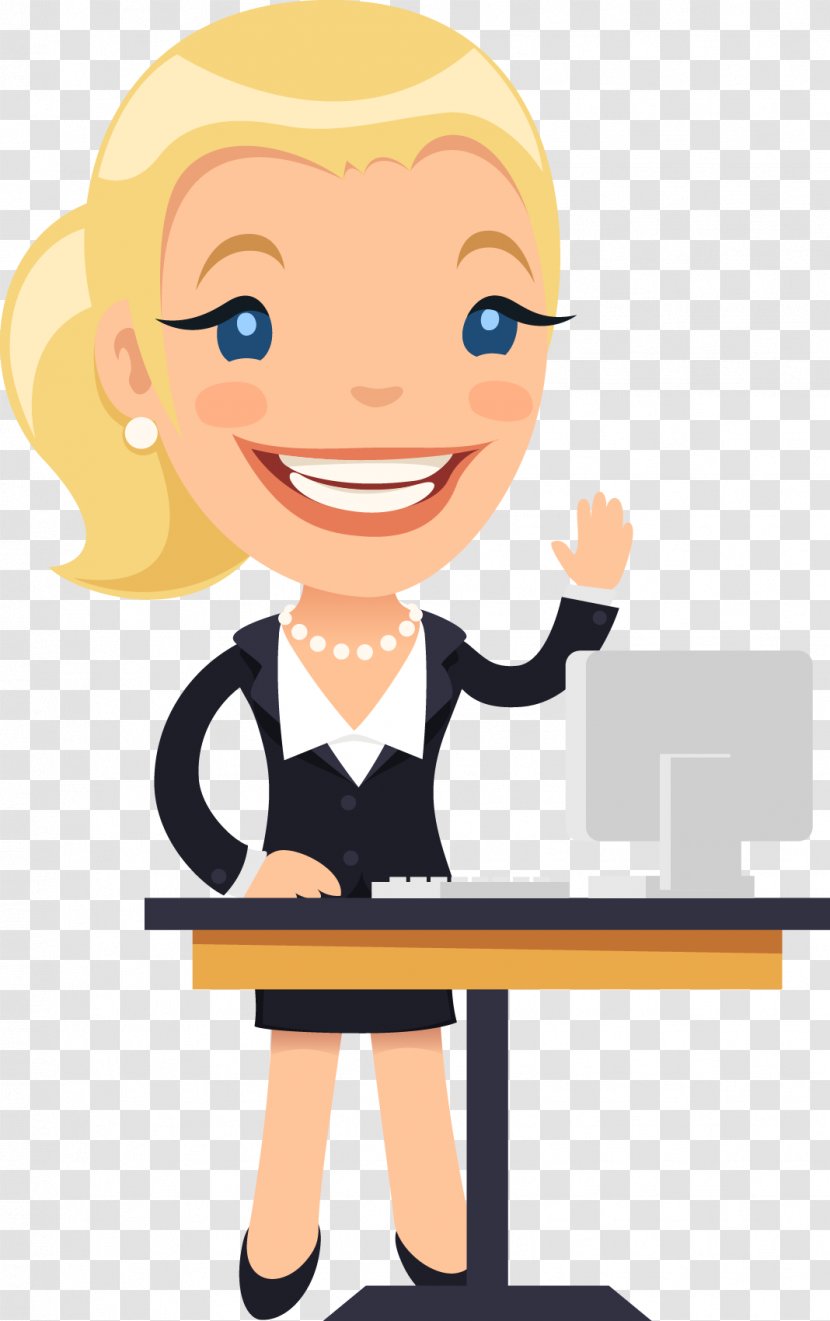 Cartoon Female Desk Illustration - Silhouette - Foreign Companies In Charge Of Beauty Staff Do Not Pull The Map Transparent PNG