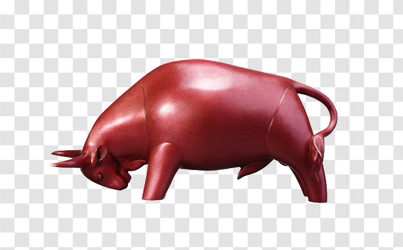 Charging Bull Modern Sculpture - Art - Red Transparent PNG