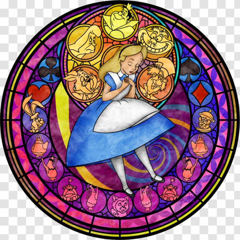 Stained Glass Window Cheshire Cat White Rabbit - Material - Watercolor Stain Transparent PNG