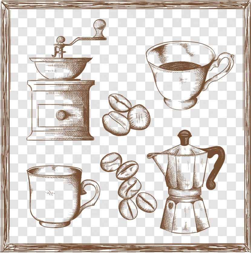 Coffee Cup Cafe Burr Mill - Bean - Vector Hand-drawn Sketch Coffee-related Transparent PNG