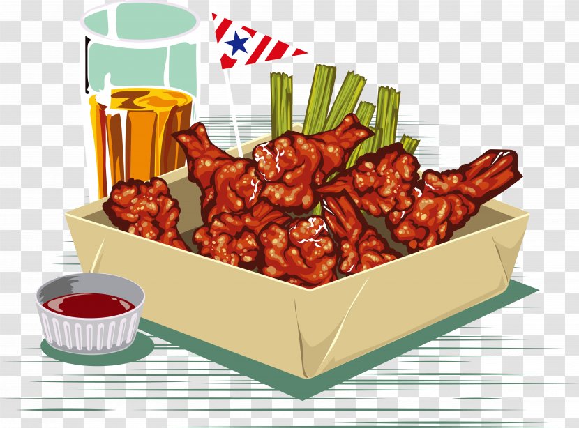 Beer Fast Food Fried Chicken Buffalo Wing - Vector Transparent PNG