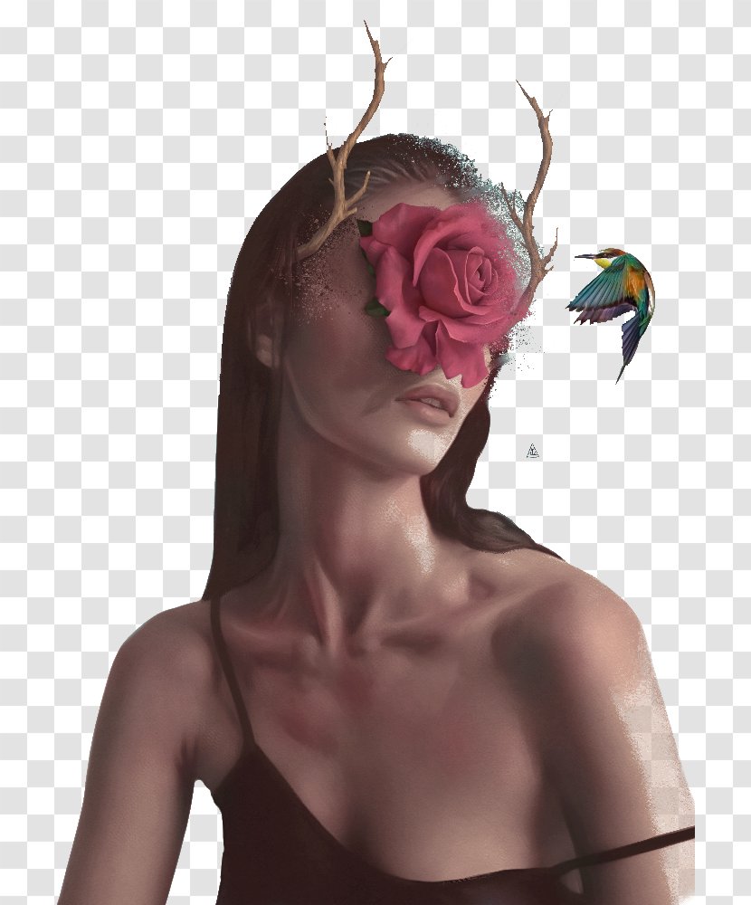 Illustrator Digital Illustration Surrealism Graphic Design - Woman Wearing Face Flower Bird Transparent PNG