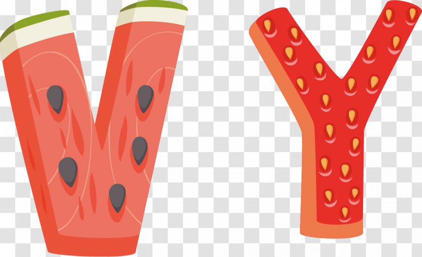 Strawberry Letter Watermelon - Finger - V Transparent PNG