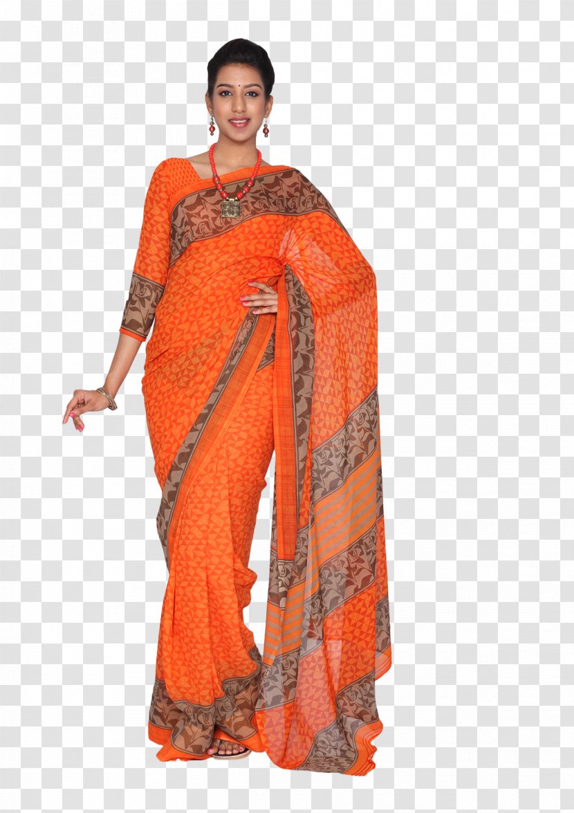 Sari Georgette Orange Blue Red - Price Transparent PNG