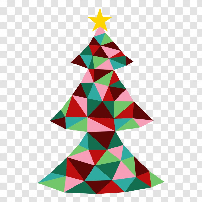 Christmas Tree - Holiday Ornament - Triangle Mosaic Background Transparent PNG
