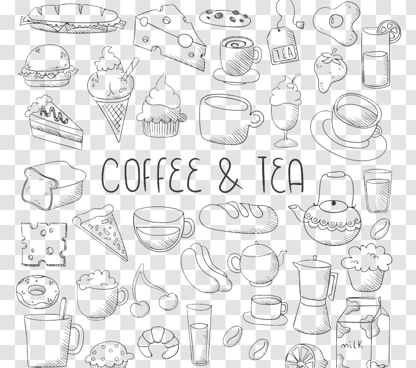 Paper White Line Art Sketch - Area - Coffee And Dessert Transparent PNG