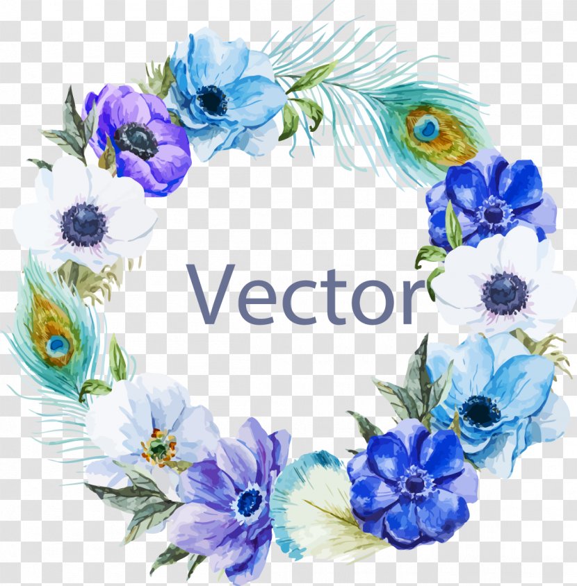 Watercolor Painting Boho-chic Illustration - Artificial Flower - Blue Border Transparent PNG