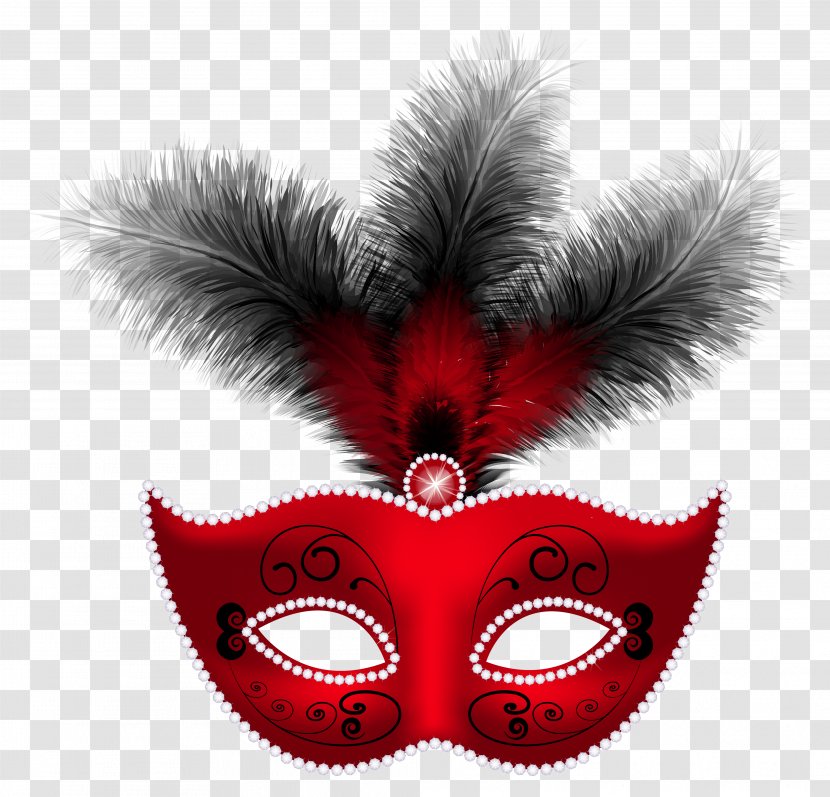 Mask Masquerade Ball Mardi Gras Clip Art - Red Feather Carnival Image Transparent PNG