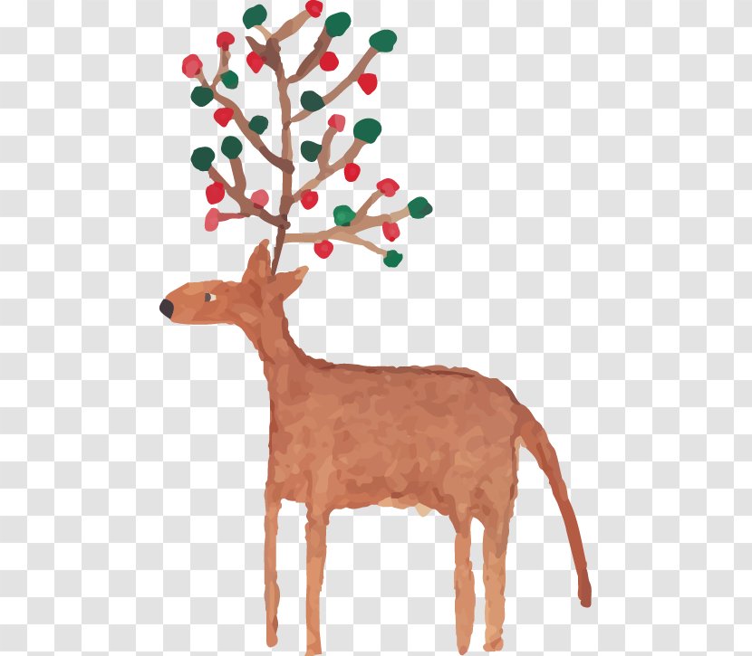 Reindeer Christmas Watercolor Painting - Branch - Deer Transparent PNG