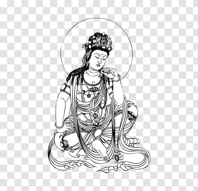Guanyin Bodhisattva Buddharupa - Art - Black And White Portrait Of The Goddess Mercy Transparent PNG