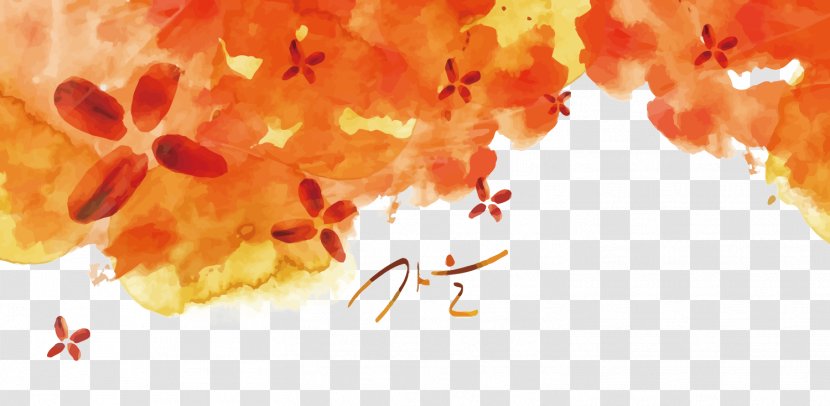 Golden Autumn Watercolor Painting Poster Illustration - Korean - Vector Red Leaves Transparent PNG