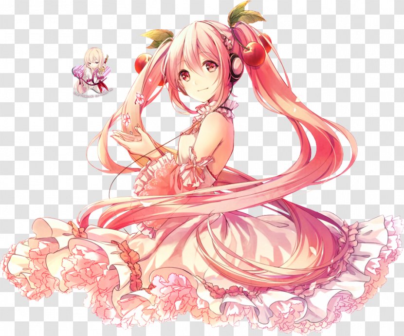 Hatsune Miku Ruffle Sakura Drawing Dress - Silhouette - Cherry Blossom Transparent PNG
