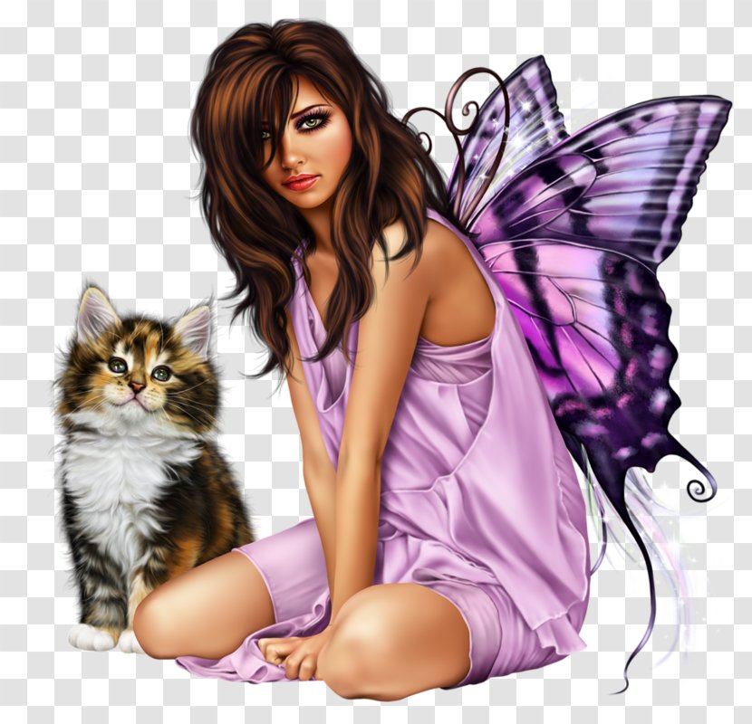 Fairy Kitten Cat Woman The Treachery Of Images - Black Hair Transparent PNG