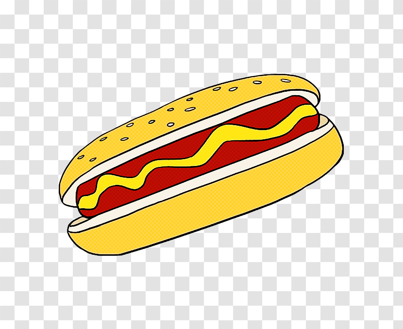 Fast Food Yellow Hot Dog Hot Dog Bun Line Transparent PNG