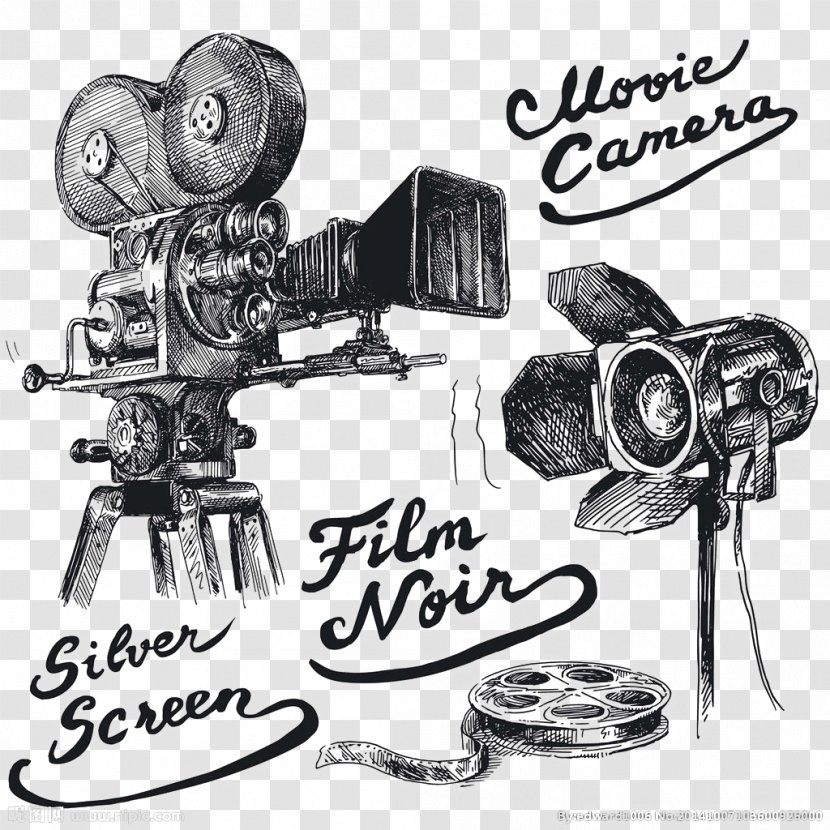 Photographic Film Movie Camera Drawing Cinema - Monochrome Transparent PNG