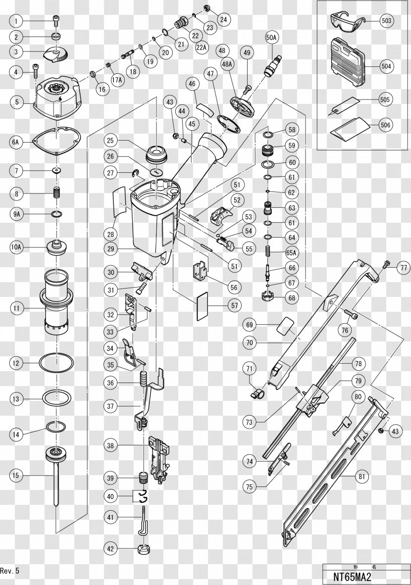 Nail Gun Hitachi NT65MA4 Tool - Black And White Transparent PNG