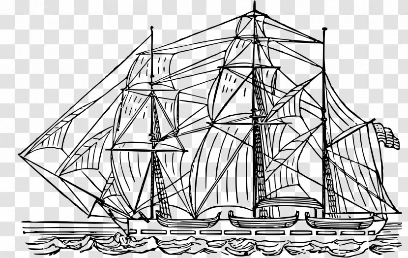 Brigantine Sailing Ship Line Art Clip - Galiot Transparent PNG