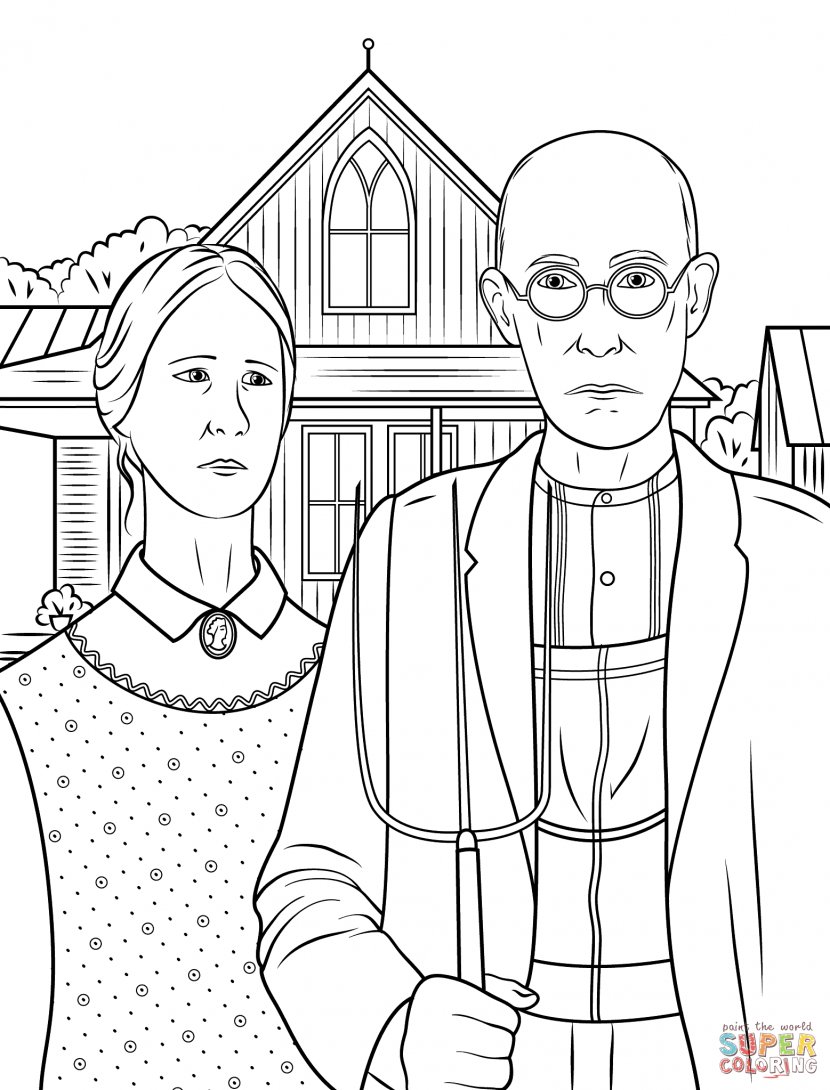 American Gothic Paul Reveres Ride Coloring Book Google Arts & Culture - Cartoon - Cliparts Transparent PNG