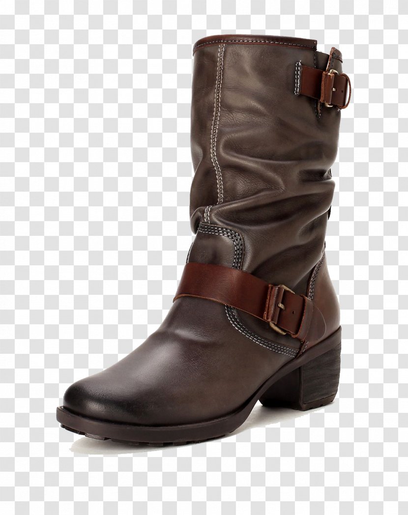 Cattle Leather Motorcycle Boot - Brown - Leisure Leaden First Layer Of Cow Round Women's Boots Transparent PNG
