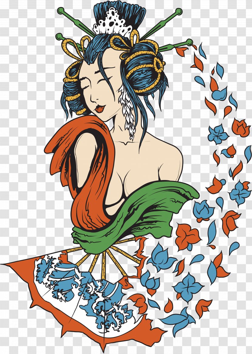 Geisha Drawing Woman - Tree Transparent PNG