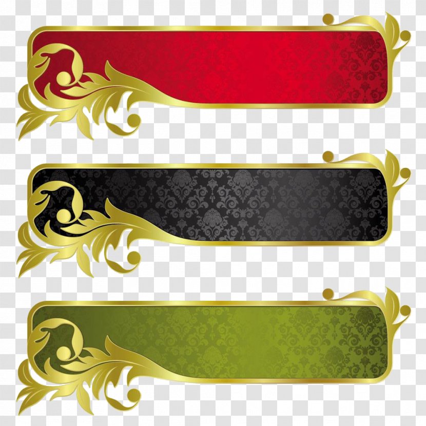 Banner Gold Ribbon - Rectangle - European Pattern Metal Texture Border Transparent PNG