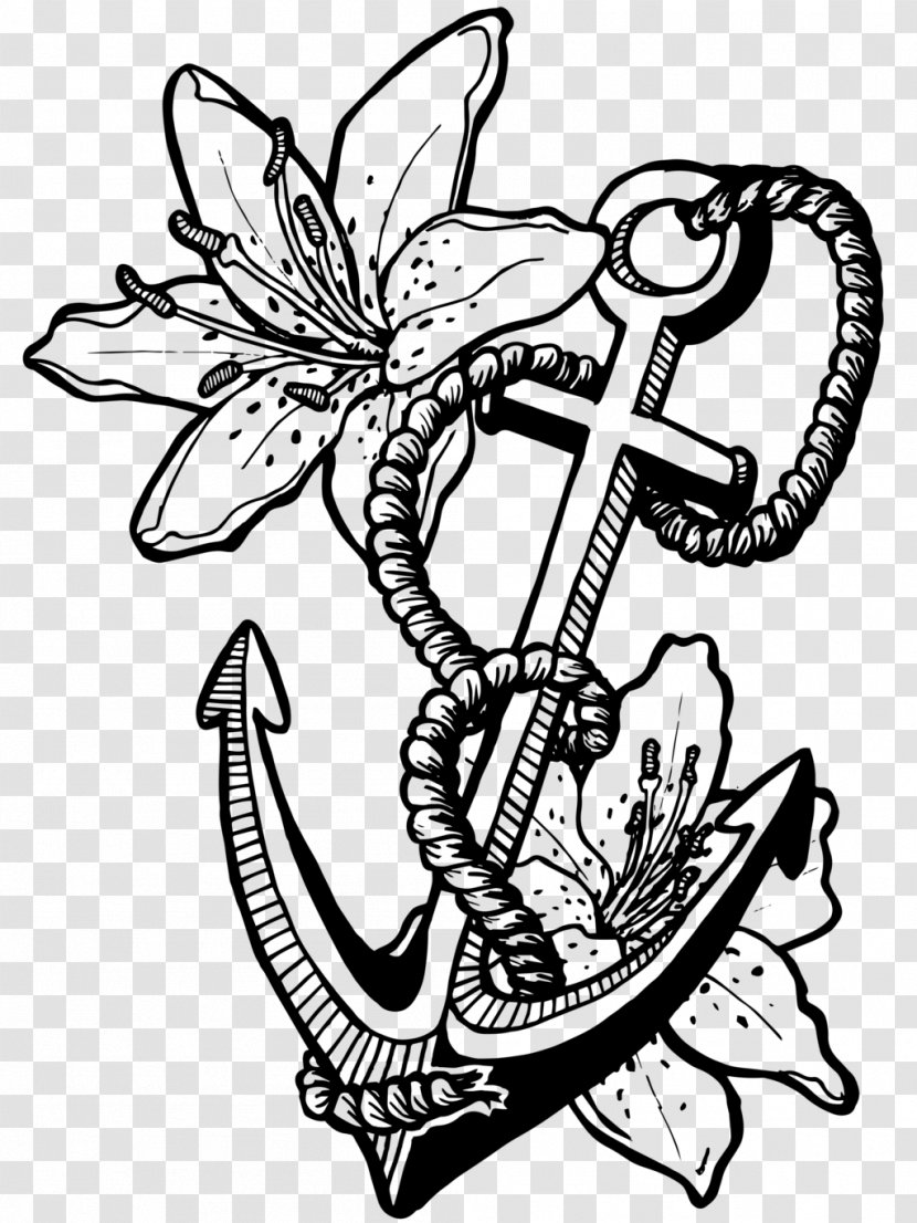 Tattoo Drawing Anchor Coloring Book - Art - White Lilies Transparent PNG