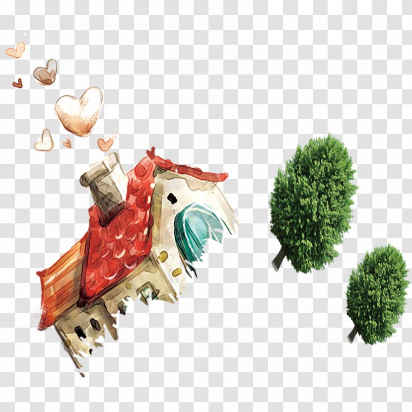 A House With Chimney - Tree - Silhouette Transparent PNG