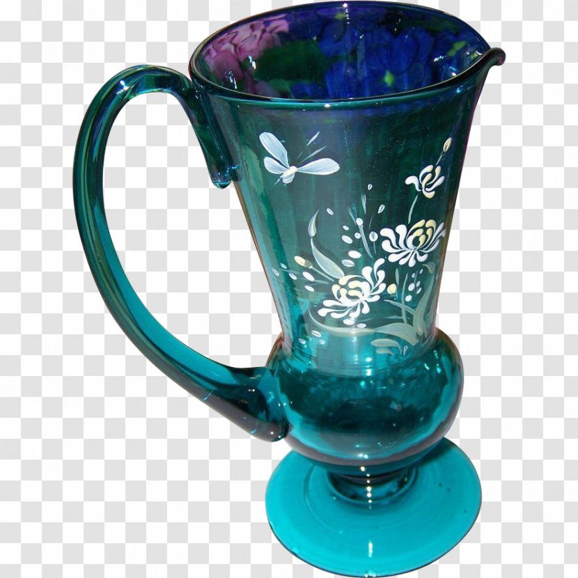 Glass Coffee Cup Mug Cobalt Blue Pitcher - Hand-painted Butterfly Transparent PNG