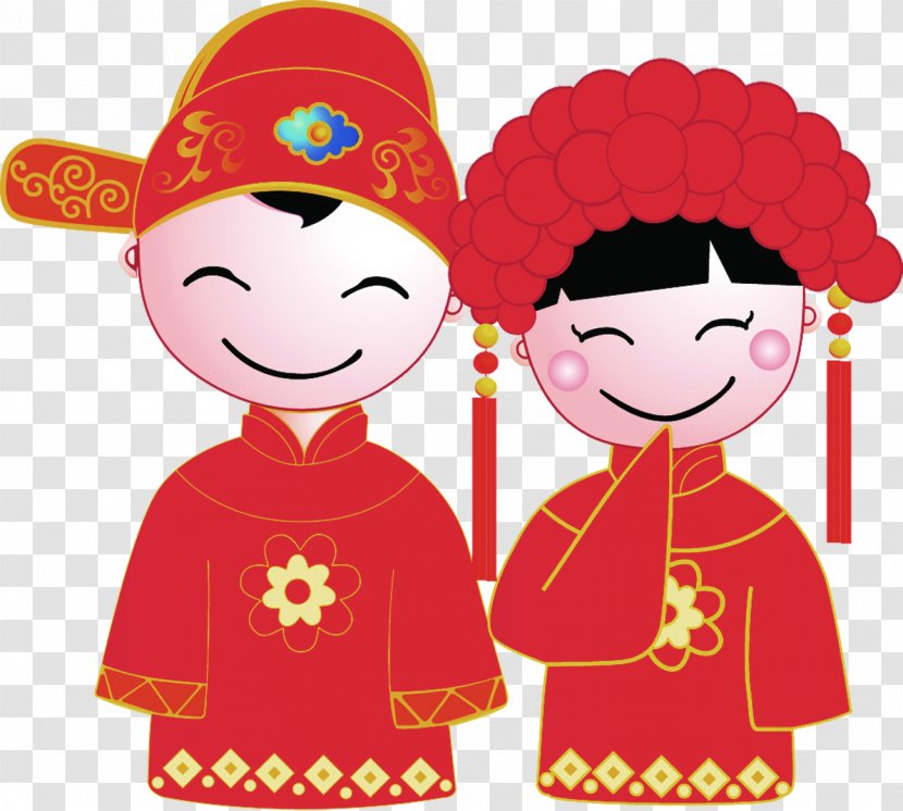 Chinese Marriage Happiness Bride Wedding - Cartoon And Groom Transparent PNG