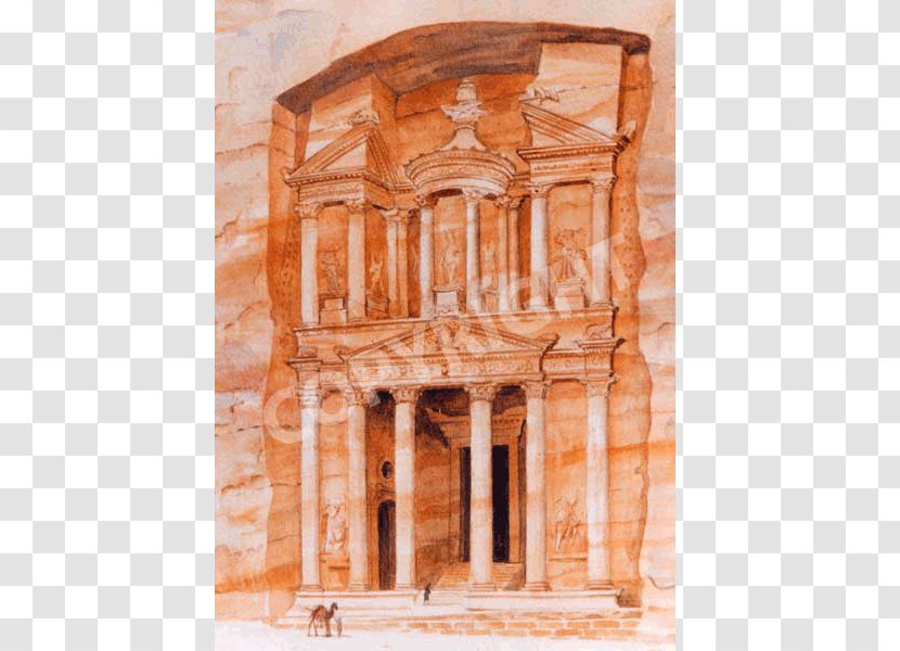 Ancient Rome Petra Facade History Watercolor Painting - Historic Site - Medieval Architecture Transparent PNG