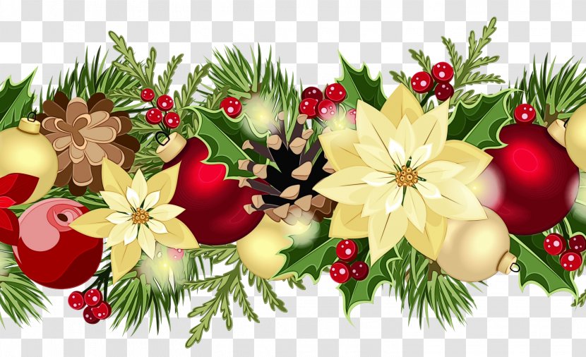 Christmas Decoration - Wet Ink - Holly Floral Design Transparent PNG