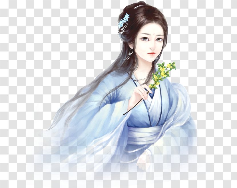 Woman Geisha Blue Lichun Red - Watercolor Transparent PNG