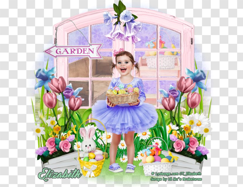 Floral Design Lilac Cut Flowers Doll - Happy Easter Typography Transparent PNG