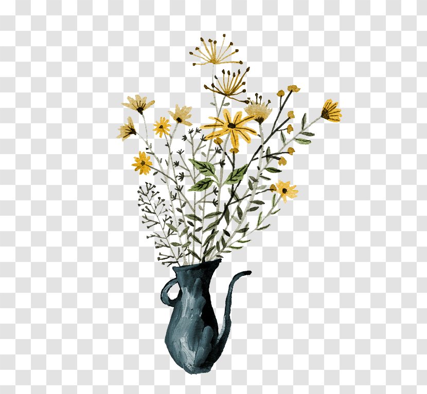 Drawing Watercolor Painting Art Illustration - Cut Flowers - Cartoon Chrysanthemum Vase Transparent PNG
