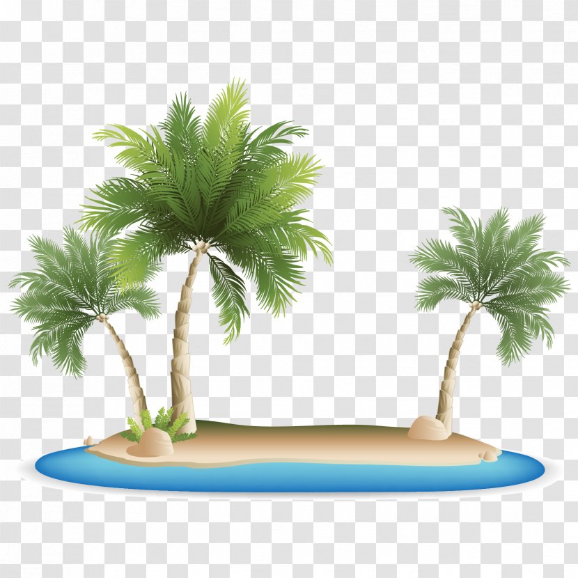 Palm Islands Tropical Resort Clip Art - Hand Painted Vector Coconut Tree Material Transparent PNG