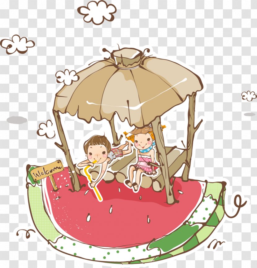 Cartoon Poster Illustration - Watermelon - Vector Painted Gazebo Transparent PNG