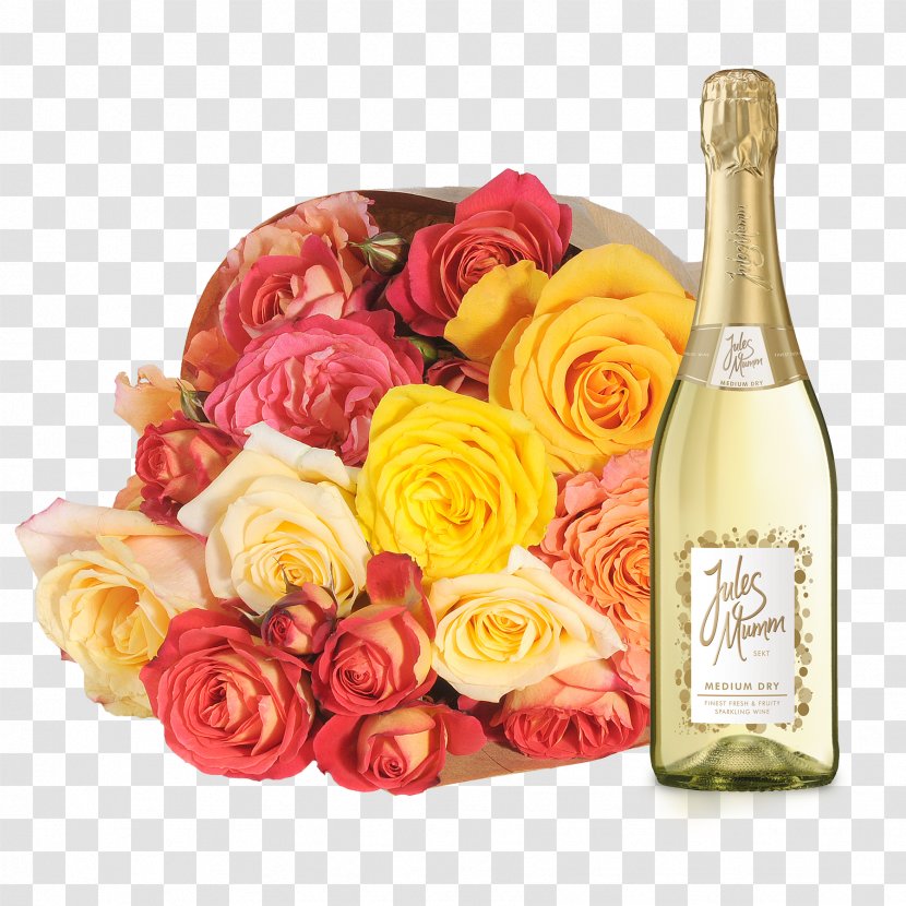 Garden Roses Liqueur Champagne Glass Bottle Rosé - Floristry Transparent PNG