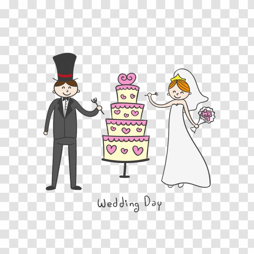 Wedding Cake Invitation Bridegroom - Marriage - Cartoon Bride And Groom Transparent PNG