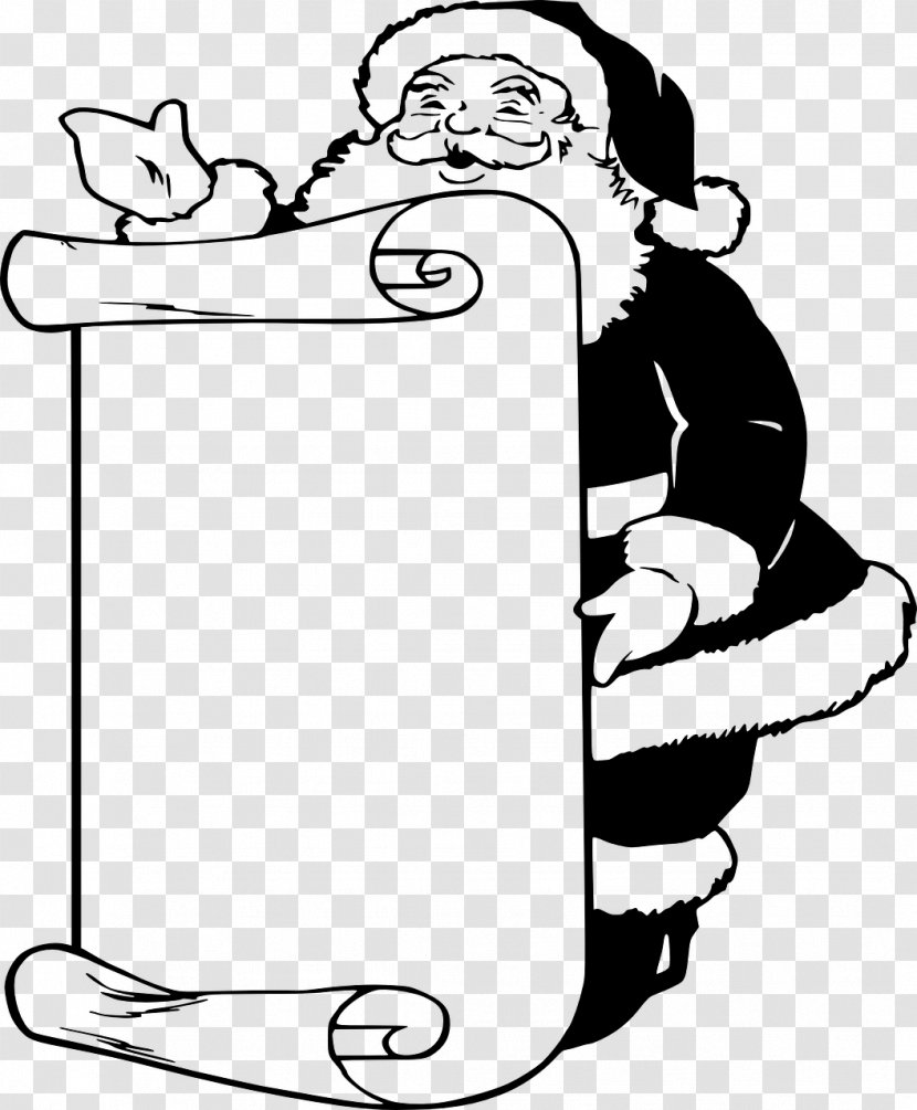 Santa Claus Christmas Black And White Clip Art - Wish List - Sleigh Transparent PNG