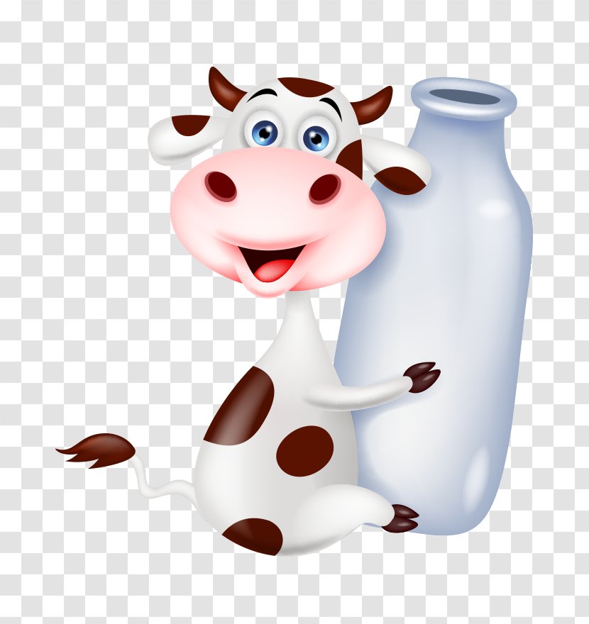 Cattle Milk Bottle Stock Photography - Nose - Lovely Hand-painted Cartoon Cows Bottles Hold Transparent PNG