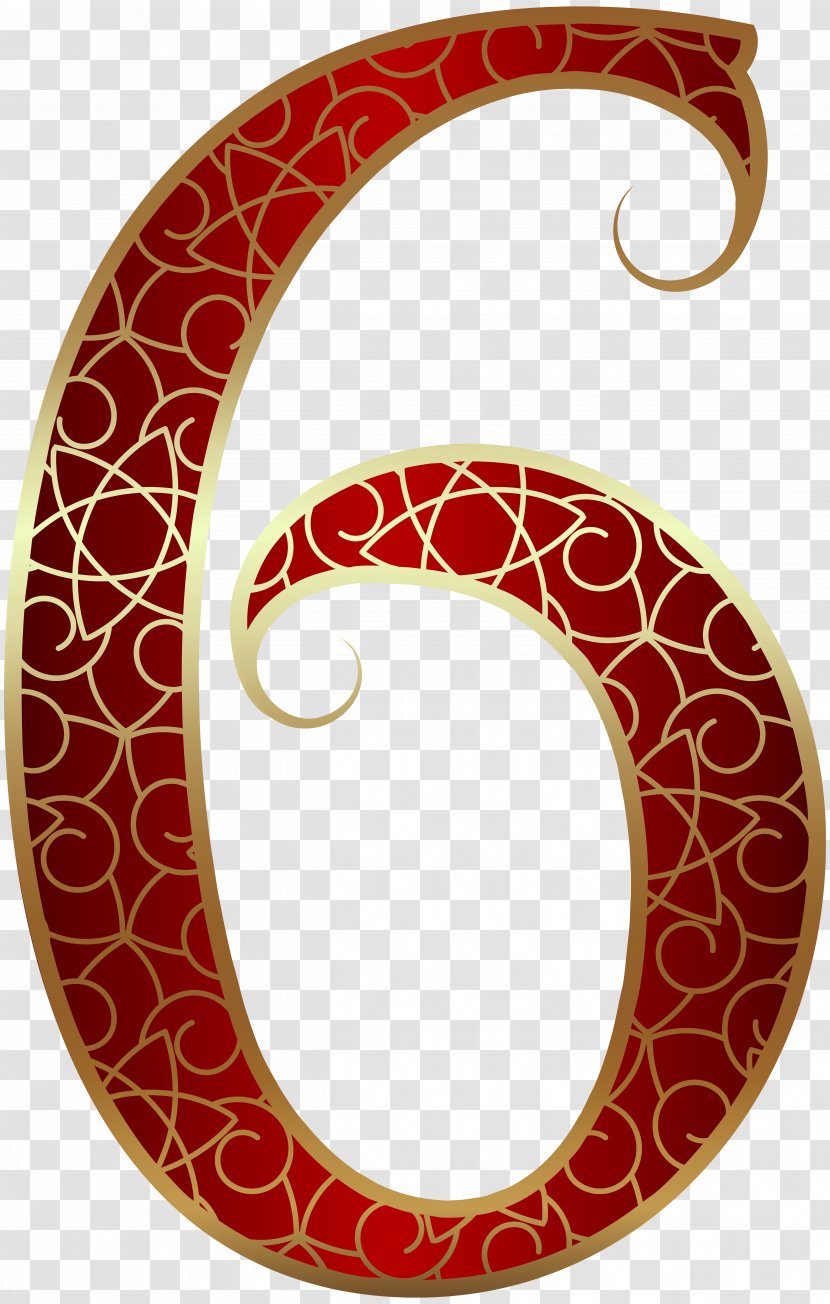 Number Clip Art - Numerical Digit - Gold Red Six Image Transparent PNG